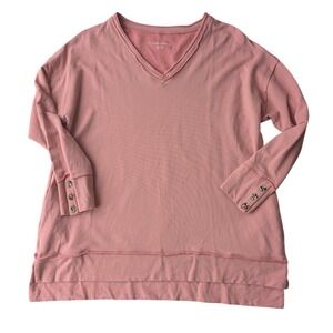 Soft Surroundings Petite XL V Neck Pink Long Sleeve Sweatshirt with Button Cuffs